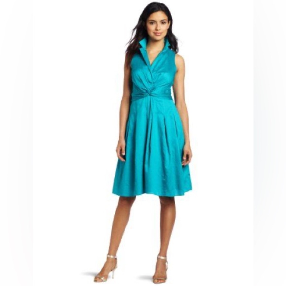 AK Anne Klein Women's Doris Twist Front pretty! Elegant Teal Sleeveless Dress 6